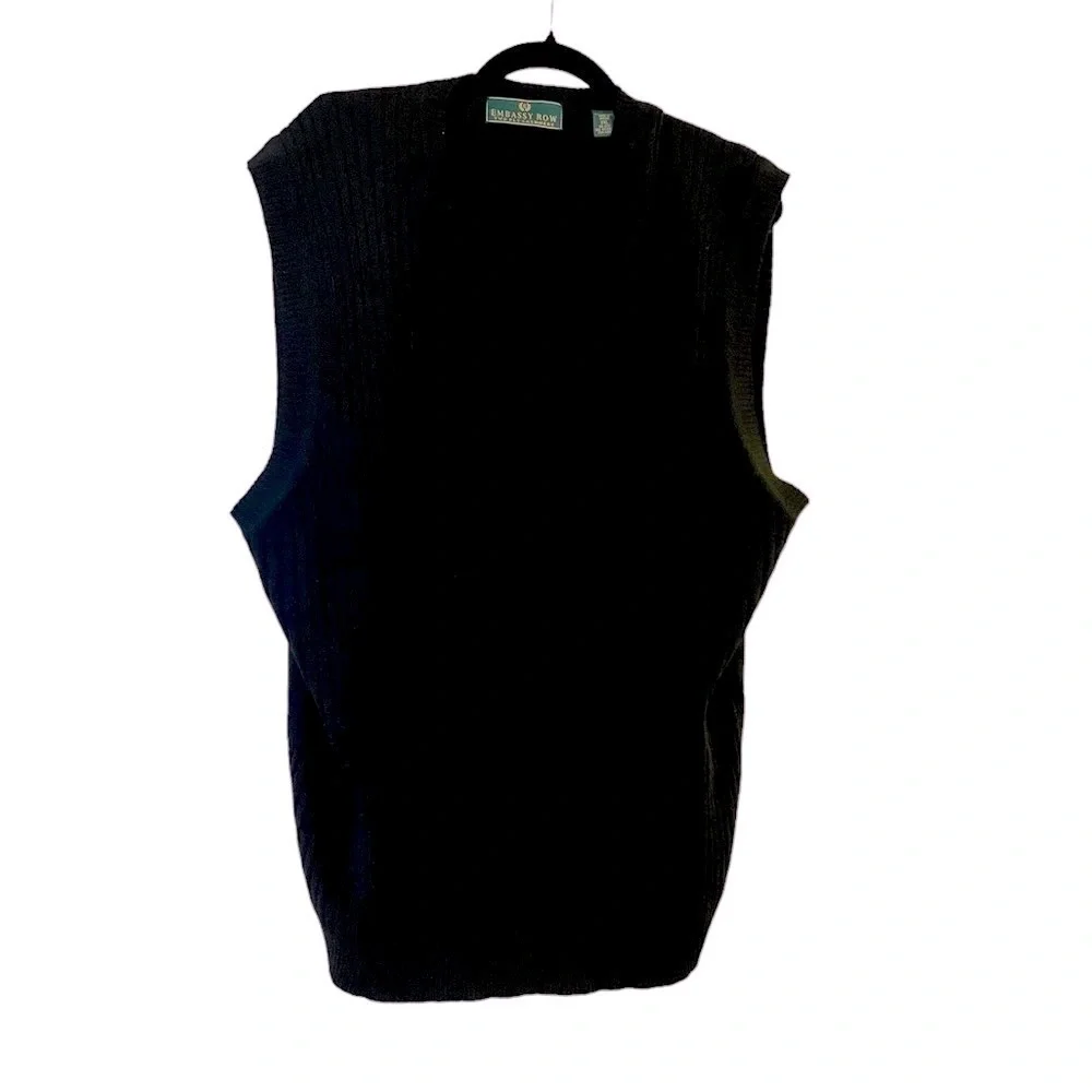 Embassy Row 2-Ply 100% Cashmere Ribbed V-Neck Black Sweater Vest XXL